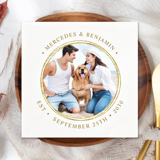 カスタムパーソナライズされた写真エレガント金ゴールド結婚の スタンダードカクテルナプキン