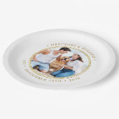 カスタムパーソナライズされた写真エレガント金ゴールド結婚の ペーパープレート (アングル)