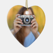 カスタムパーソナライズされた写真クリスマス装飾ハート セラミックオーナメント (右)