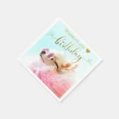 カスタムパーソナライズされた写真子犬バースデーパーティー スタンダードカクテルナプキン (角)