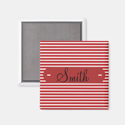 カスタムパーソナライズされた名の赤い白のパストライプのターン マグネット (正面/裏面)