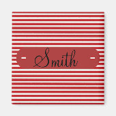 カスタムパーソナライズされた名の赤い白のパストライプのターン マグネット (正面)