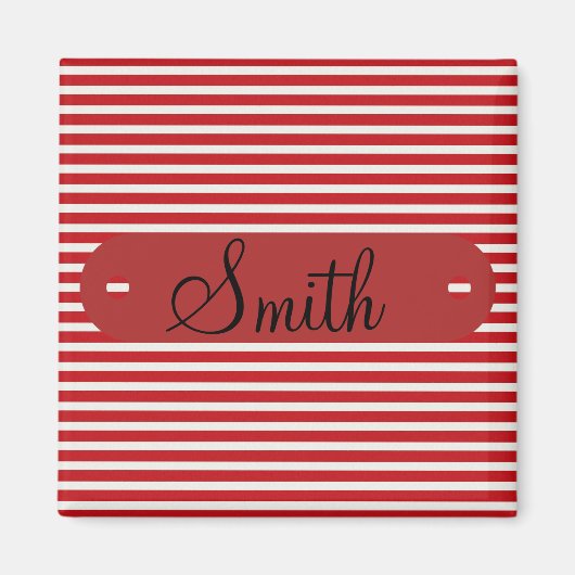 カスタムパーソナライズされた名の赤い白のパストライプのターン マグネット (正面)