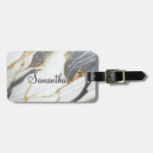 カスタムパーソナライズされた大理石グレー金ゴールド&ホワイト ラゲッジタグ (正面横)