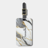 カスタムパーソナライズされた大理石グレー金ゴールド&ホワイト ラゲッジタグ (正面縦)