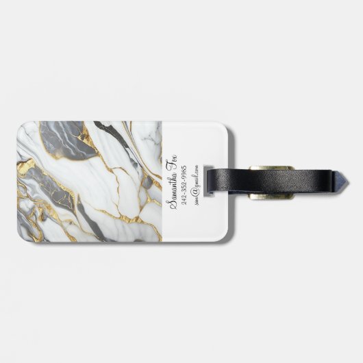 カスタムパーソナライズされた大理石グレー金ゴールド&ホワイト ラゲッジタグ (裏面横)