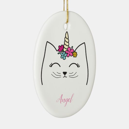 カスタムパーソナライズされた子猫ユニコーン セラミックオーナメント (右)