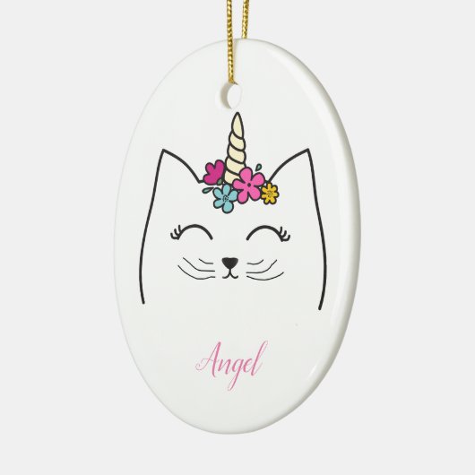 カスタムパーソナライズされた子猫ユニコーン セラミックオーナメント (左)