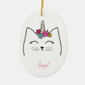 カスタムパーソナライズされた子猫ユニコーン セラミックオーナメント (正面)