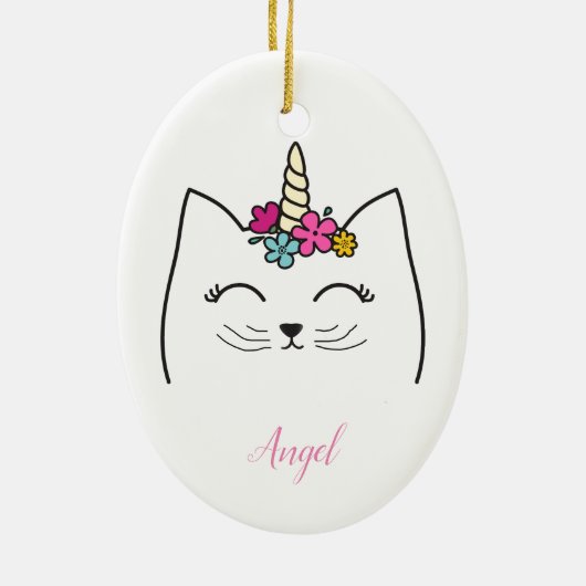 カスタムパーソナライズされた子猫ユニコーン セラミックオーナメント (裏面)