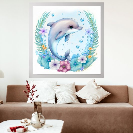 カスタムパーソナライズされた水彩野フラワードルフィン ポスター