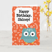 カスタムパーソナライズされた誕生日フクロウ カード (黄色い花)