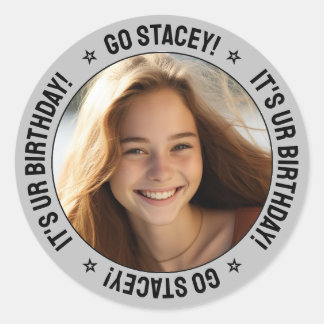 カスタムパーソナライズされた誕生日メッセージ、名前、写真 ラウンドシール