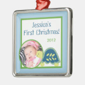 カスタムパーソナライズされたPHOTOrnament青いウミガメ メタルオーナメント (左)