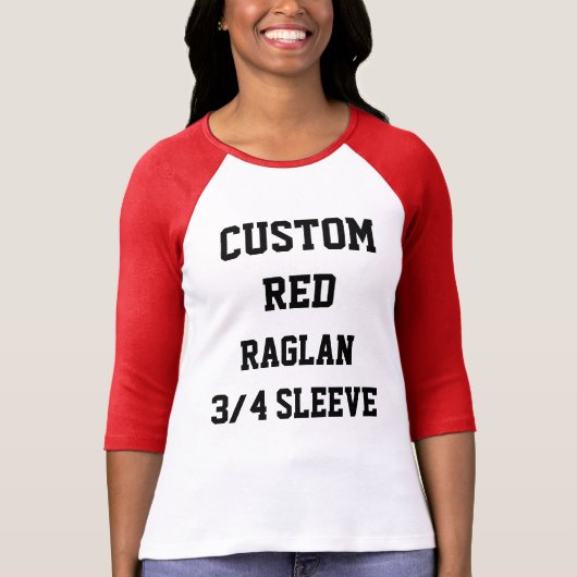 カスタムパーソナライズされたRED 3/4スリーブラグラン Tシャツ (正面)
