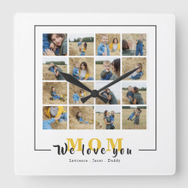 カスタムパーソナライズされたWe Love You Mom Photos スクエア壁時計