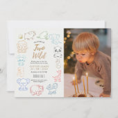 カスタムパーティー動物ドードルさん2歳の誕生日 招待状 (正面)