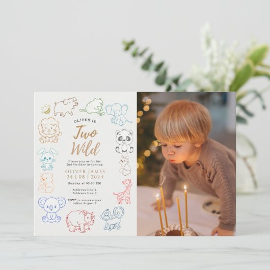 カスタムパーティー動物ドードルさん2歳の誕生日 招待状 (スタンド正面)