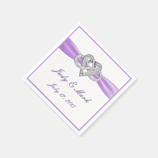 カスタムパープルインフィニティハート紙ナプキンス スタンダードカクテルナプキン (角)