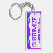 カスタムパープルコロラド免許プレートキーチェーン キーホルダー (正面左)