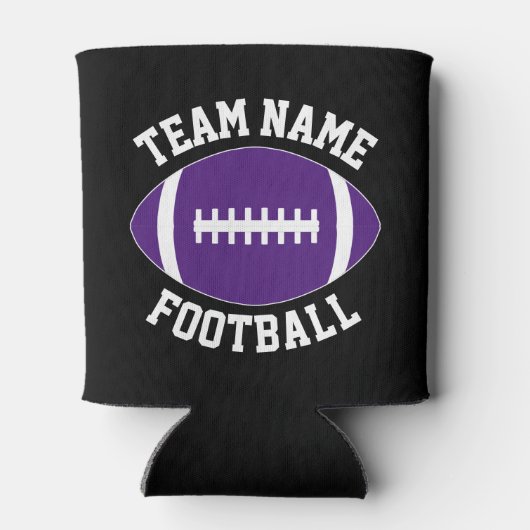 カスタムパープルサッカーチーム名パーソナライズされた文字 缶クーラー (裏面)