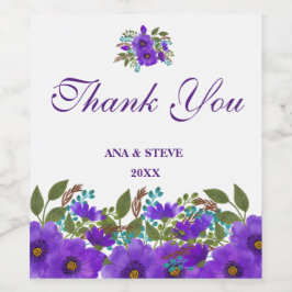 カスタムパープルフローラ結婚ズ・サンキュー ワインラベル