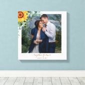 カスタムヒマワリ素朴スユーカリプタスリーフ キャンバスプリント (インサイチュ (ウッドフロア))