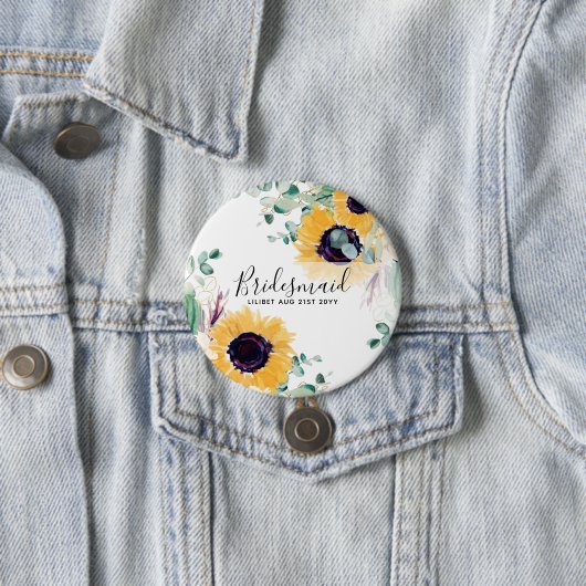 カスタムヒマワリ花嫁ギフト名追加日 缶バッジ (インサイチュ)