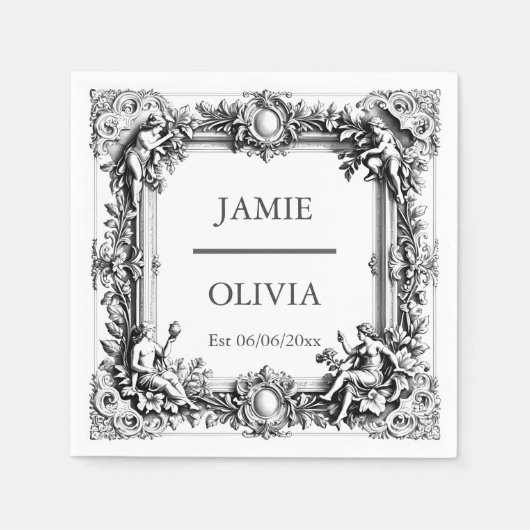 カスタムビクトリアンスクロールフレームナプキン結婚- スタンダードカクテルナプキン (正面)