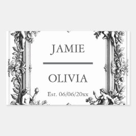 カスタムビクトリアンスクロールフレームナプキン結婚- 長方形シール