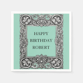 カスタムビクトリアンスクロールフレームナプキン – エレガント スタンダードカクテルナプキン