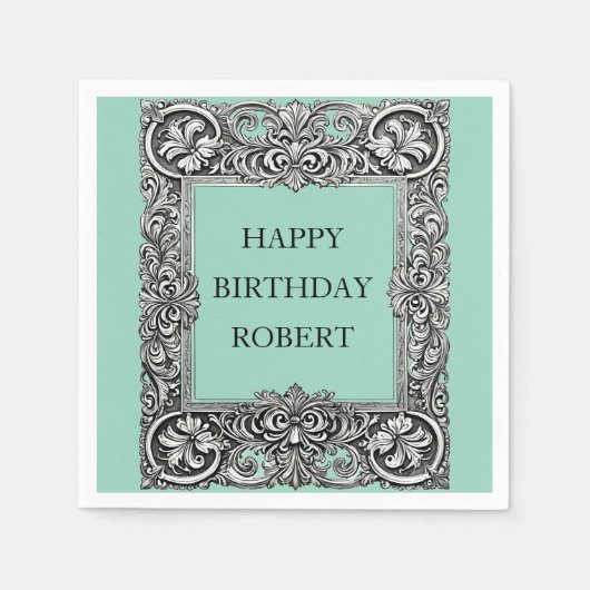 カスタムビクトリアンスクロールフレームナプキン – エレガント スタンダードカクテルナプキン (正面)