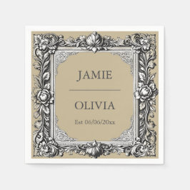 カスタムビクトリアンスクロール枠ナプキン – mocha brown スタンダードカクテルナプキン