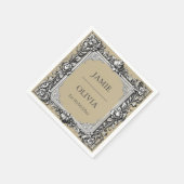 カスタムビクトリアンスクロール枠ナプキン – mocha brown スタンダードカクテルナプキン (角)