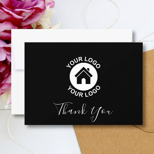 カスタムビジネスのロゴとメッセージブラック サンキューカード