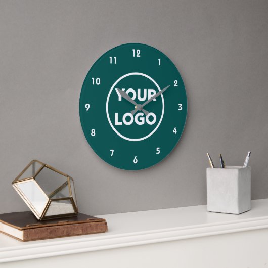カスタムビジネスのロゴのシンプルティール（緑がかった色）背景 ラージ壁時計 (オフィス)