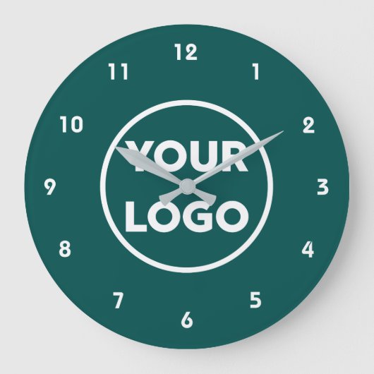 カスタムビジネスのロゴのシンプルティール（緑がかった色）背景 ラージ壁時計 (正面)