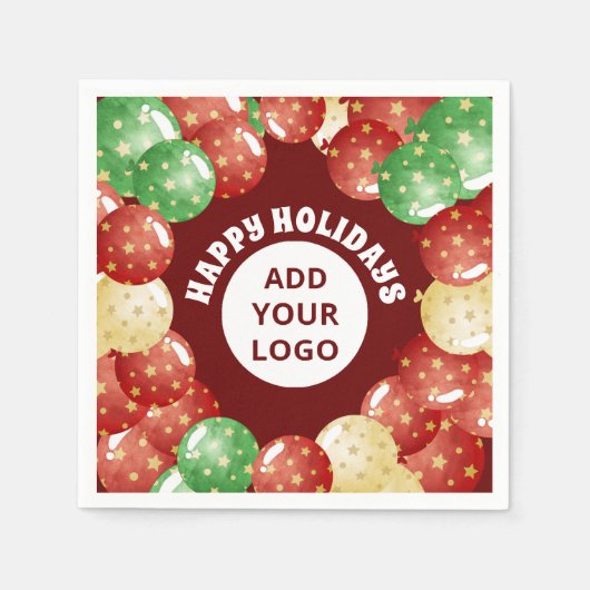 カスタムビジネスのロゴクリスマスバルーン赤 スタンダードカクテルナプキン (正面)