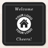 カスタムビジネスのロゴ文字プロモーションブラック スクエアペーパーコースター (正面)