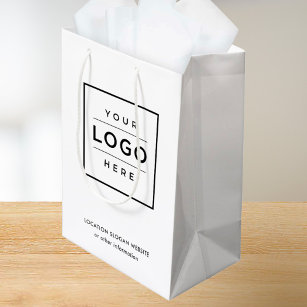 カスタムビジネスのロゴ白黒ブランド ミディアムペーパーバッグ