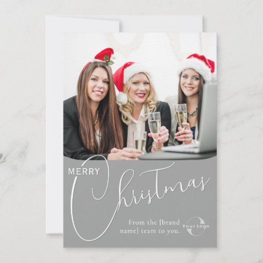 カスタムビジネスのロゴ、チームフォト&グリーティンググレー シーズンカード (正面)