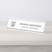 カスタムビジネスのロゴlブラック&ホワイトプロフェッショナル デスクネームプレート (正面)