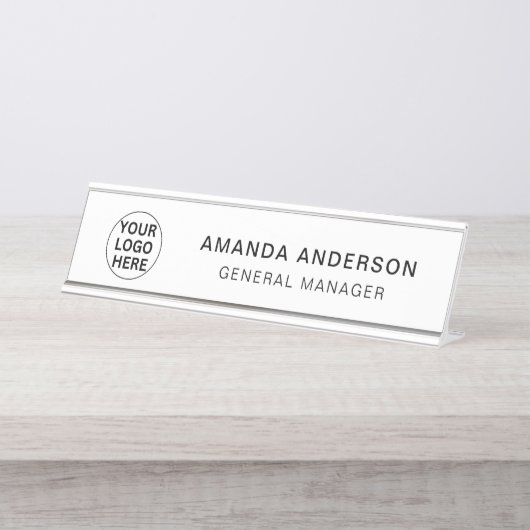 カスタムビジネスのロゴlブラック&ホワイトプロフェッショナル デスクネームプレート (正面)
