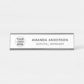 カスタムビジネスのロゴlブラック&ホワイトプロフェッショナル デスクネームプレート (正面)