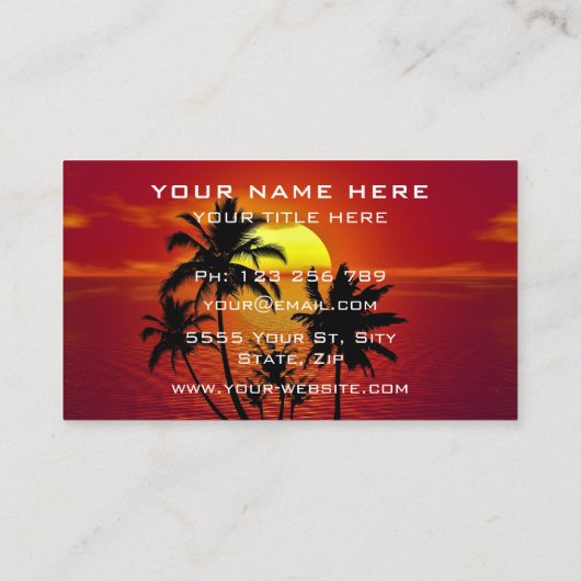 カスタムビジネスカードトロピカルアイランドシーサンセット 名刺 (裏面)