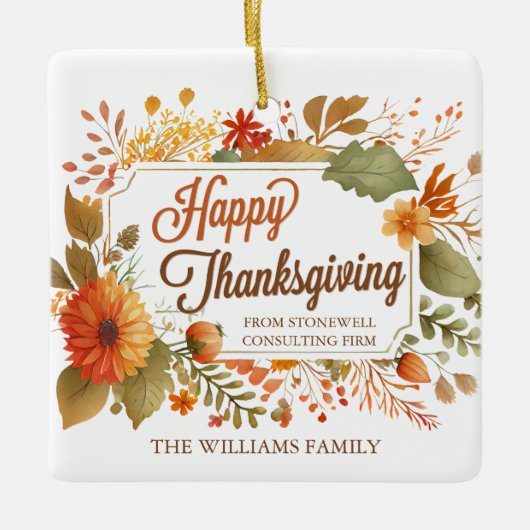カスタムビジネスハッピーサンクスギビング秋花 セラミックオーナメント (正面)