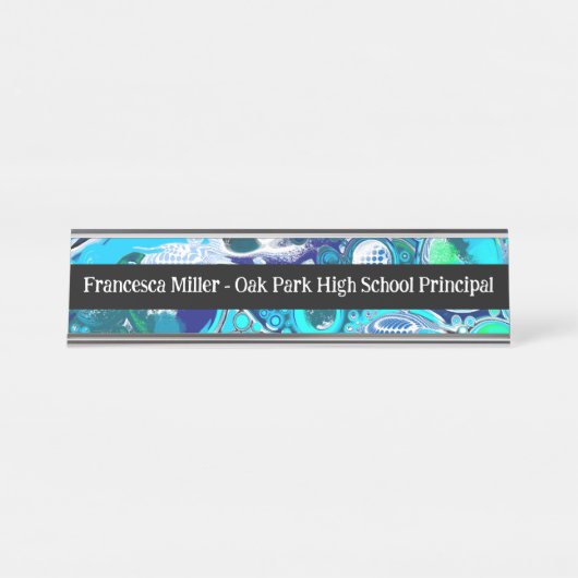 カスタムビジネスブルーシーバブル抽象芸術アート デスクネームプレート (正面)