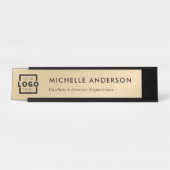 カスタムビジネスミニマルロゴモダンブラシ付き金ゴールド デスクネームプレート (正面)