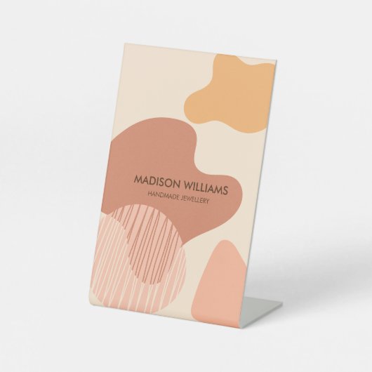 カスタムビジネスモダンパステルピンク&クリームシェイプ 台座サイン (正面)