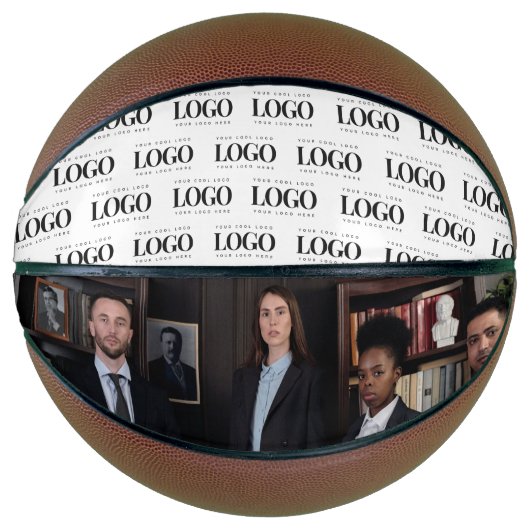 カスタムビジネスロゴのパターンと写真パーソナライズされた バスケットボール (正面)